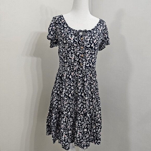 Whimsical Love Short Sleeve Floral A-line Dress- Black Women's Size S - Picture 1 of 16